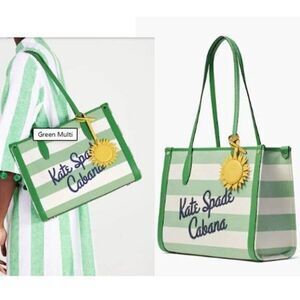 KATE SPADE Embroidered Signature Logo Cabana Canvas Tote Bag